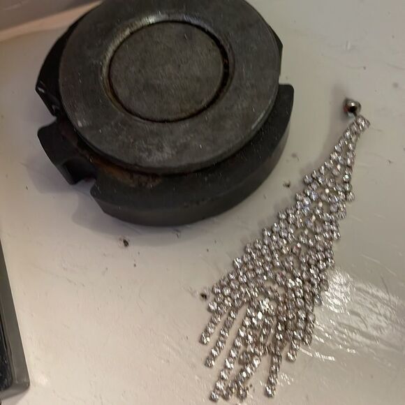 3.25” free moving silver tone long chain crystal chandelier stud earrings - Picture 9 of 11